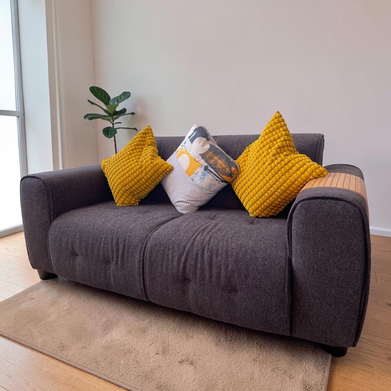 2 Seater Boucle Fabric Grey Sofa