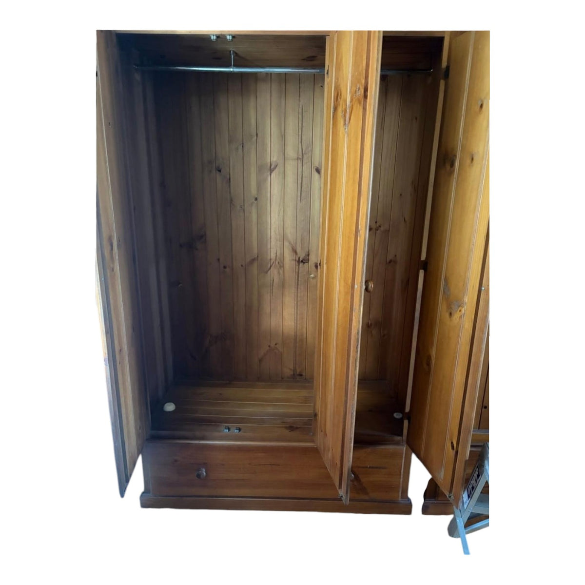 2x Solid Pine Wood 3-Door Wardrobes (Dimensions: H200cm, W130cm, D56cm) 250 Each