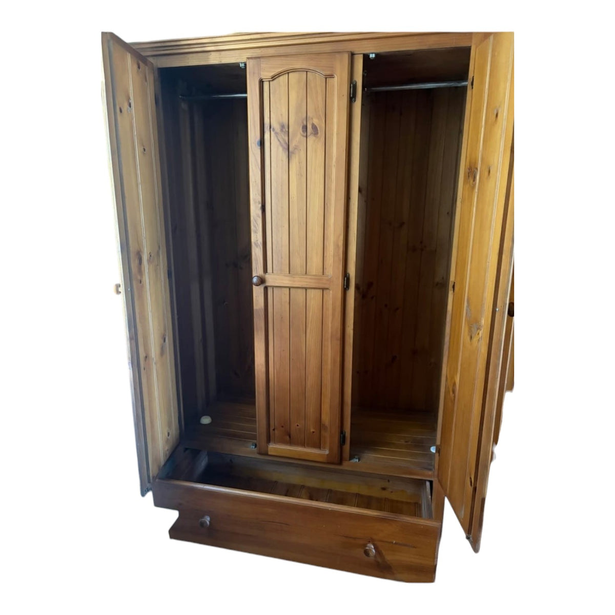 2x Solid Pine Wood 3-Door Wardrobes (Dimensions: H200cm, W130cm, D56cm) 250 Each