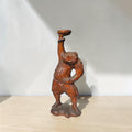 Antique East Asian Carved Wood Figure Candlestick Holder