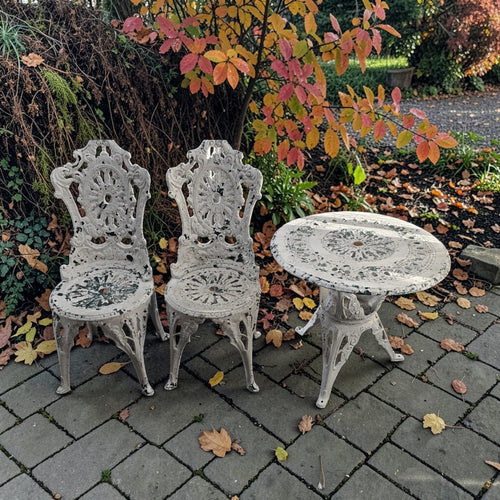 Antique Victorian Style 3 Piece Cast Iron Outdoor Bistro Setting