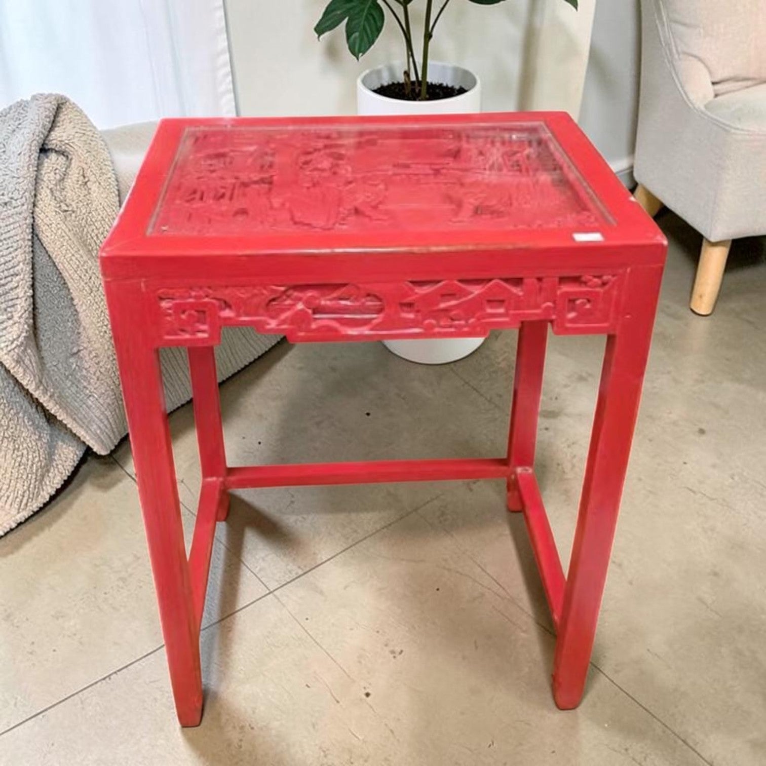 Antique Asian Side Table – Vintage Wooden Accent Table