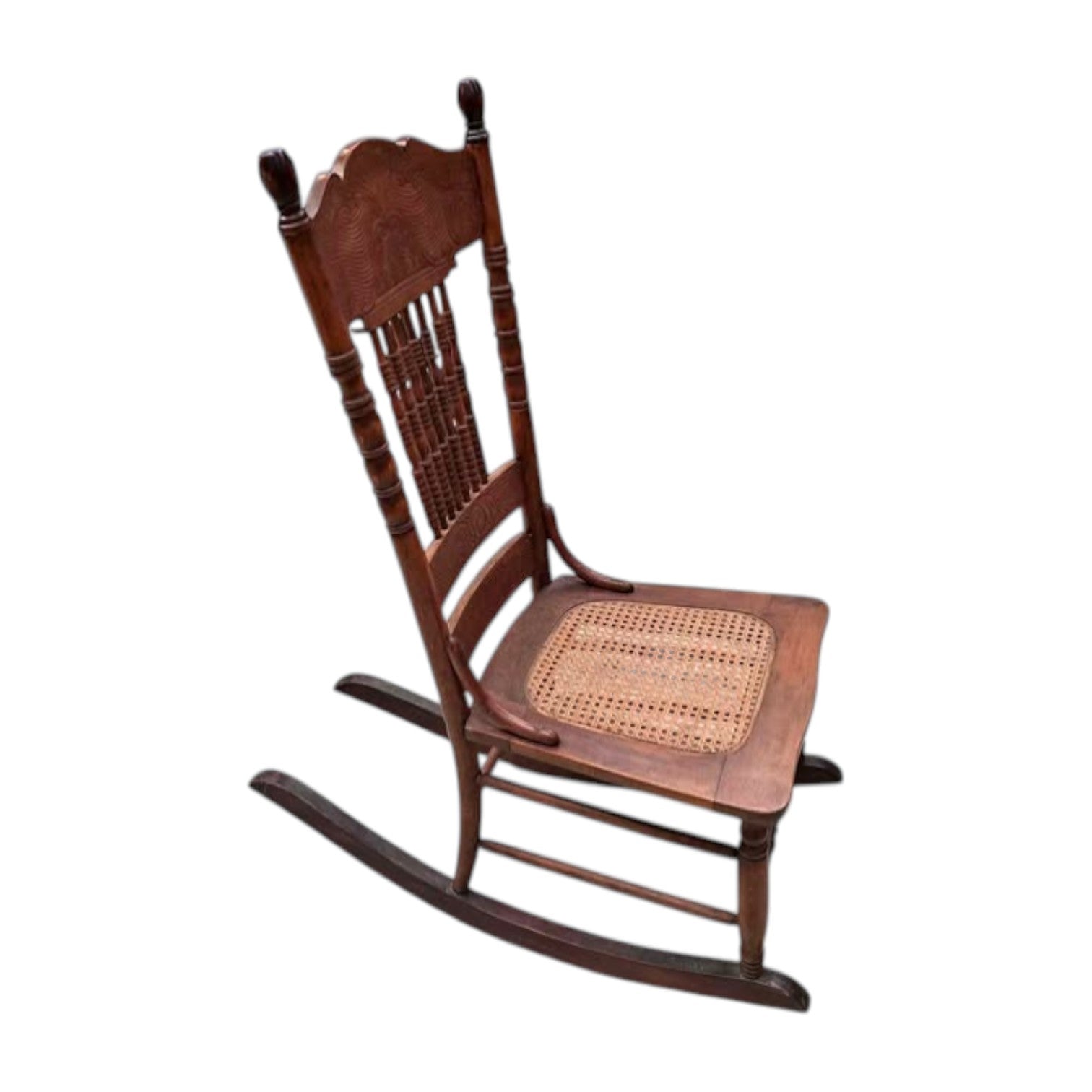 Antique Victorian Wood Rocking Chair w/Cane Seat