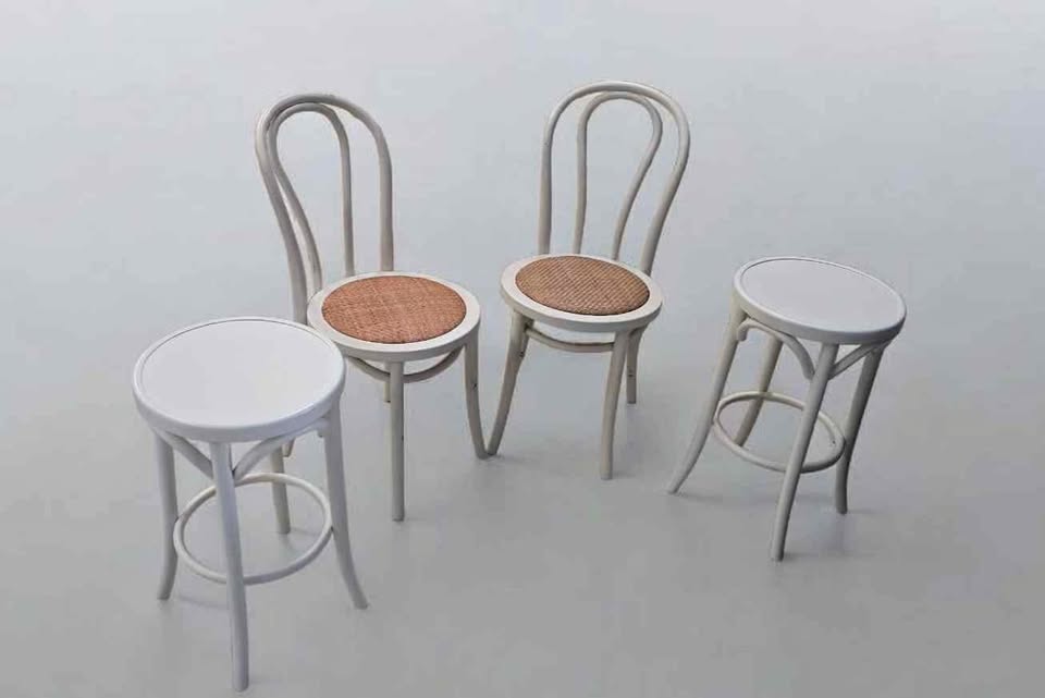White Bentwood Chairs With Stools