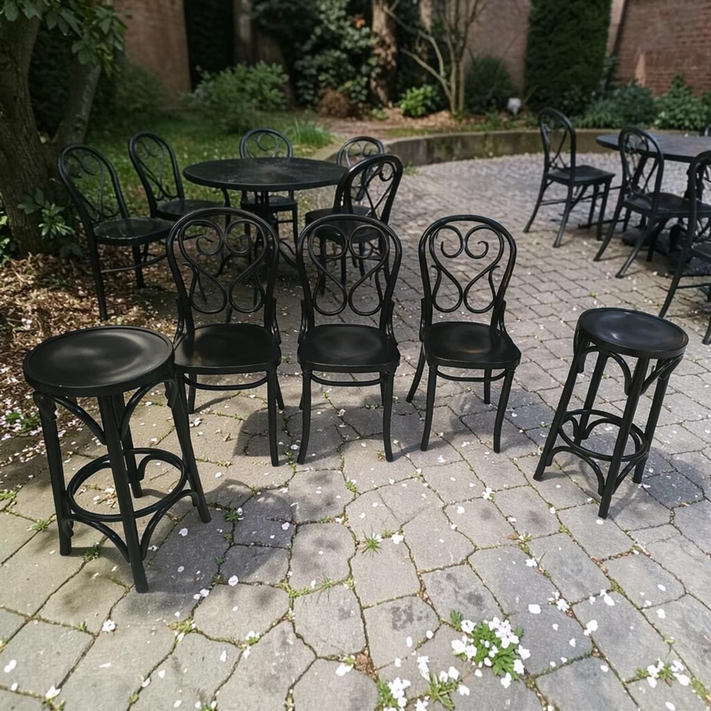 Black Bentwood Original Thonet No. 4 Cafe Daum X5 Chairs, X2 Stools ($150 Each)