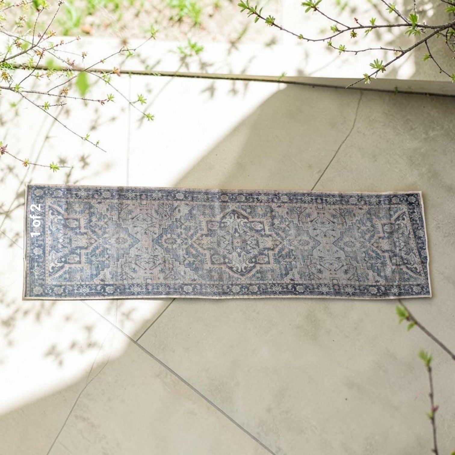 Blue And Grey Long Runner Rug (300cm X 80cm)