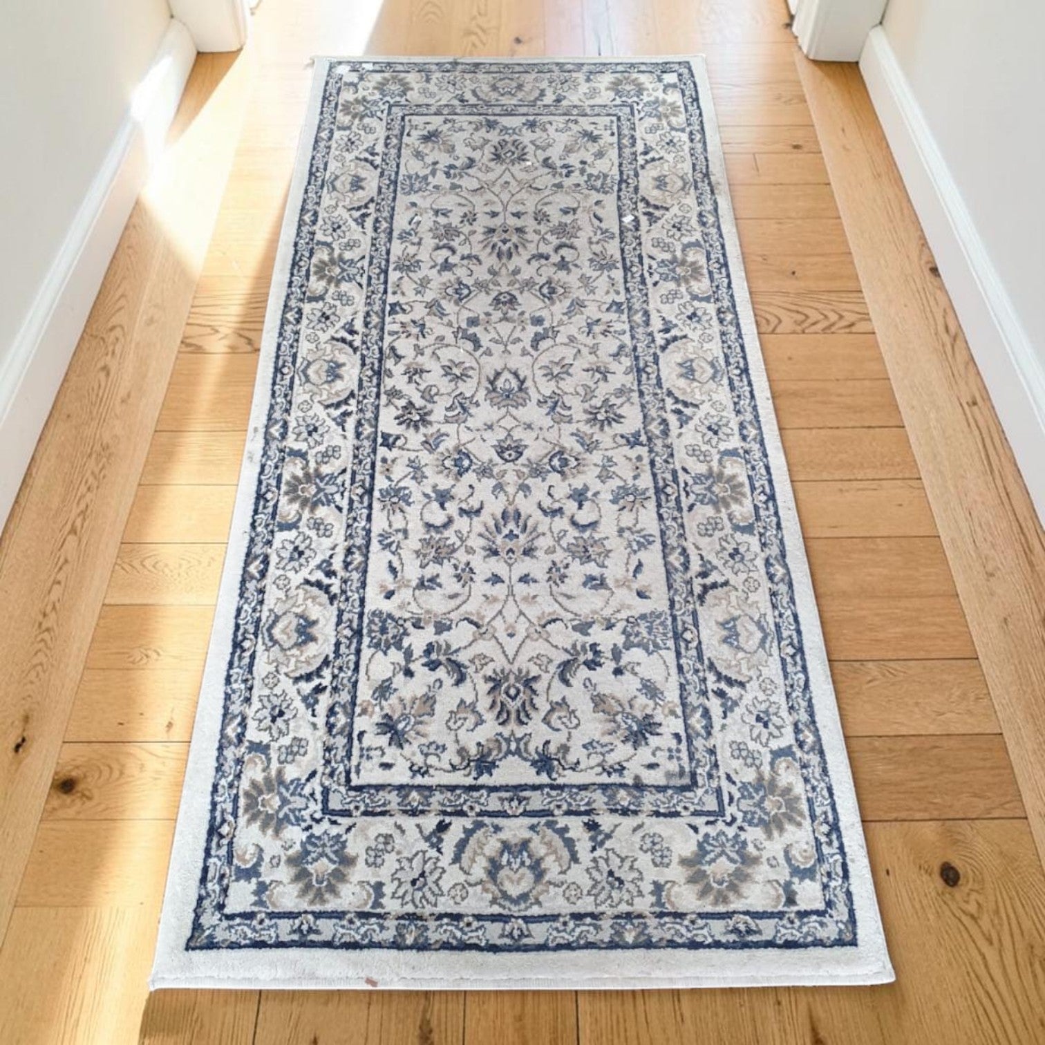 Blue Persian-Inspired Floral Pattern Flatweave Rug (Dimensions: 180 X 80cm)