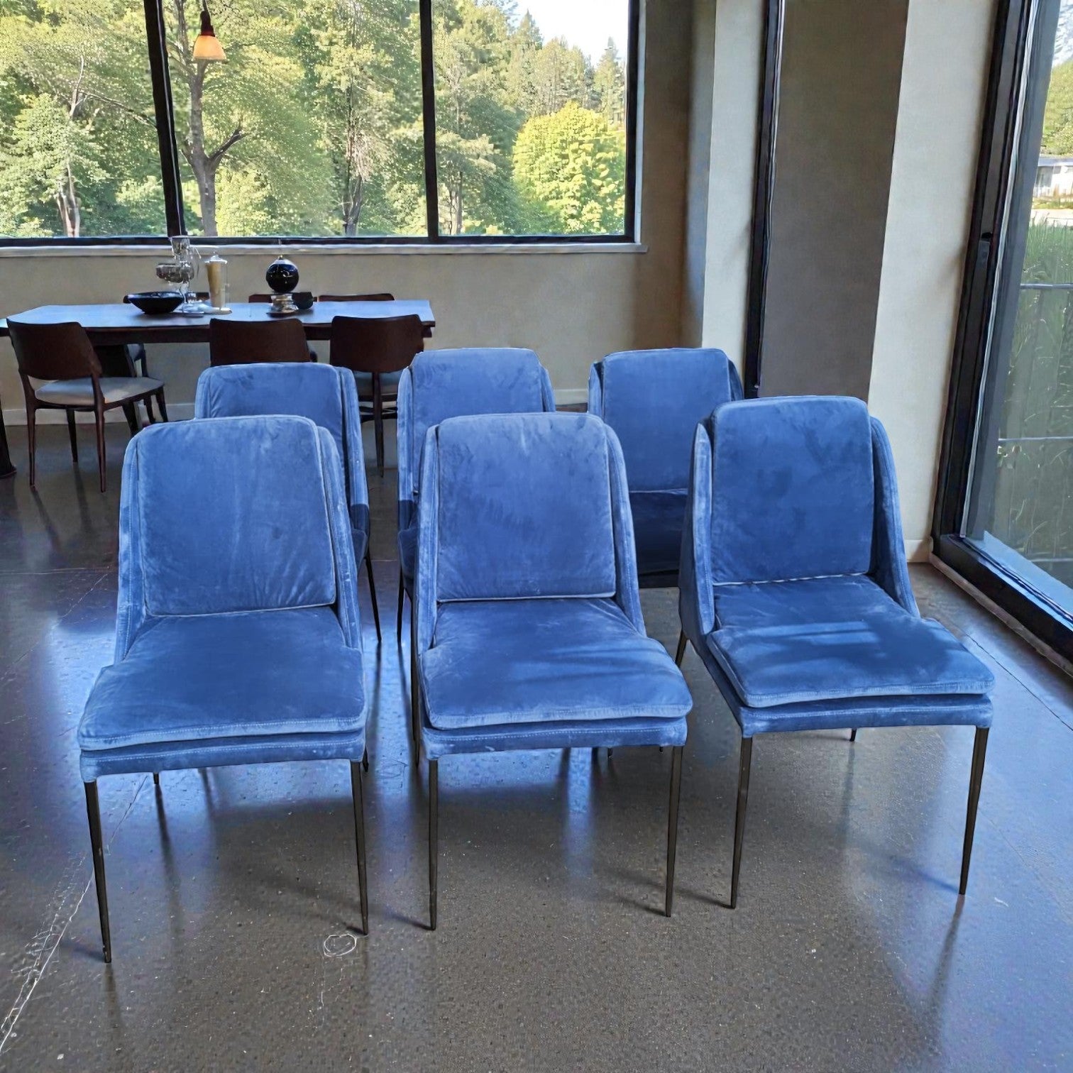 Blue Velvet Dining Chairs X6 (Priced Each)