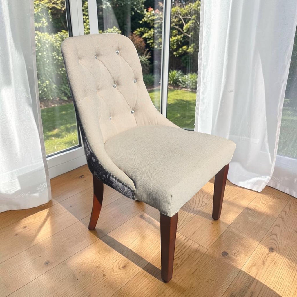 Button-Tufted Beige Upholstered Dining Chair