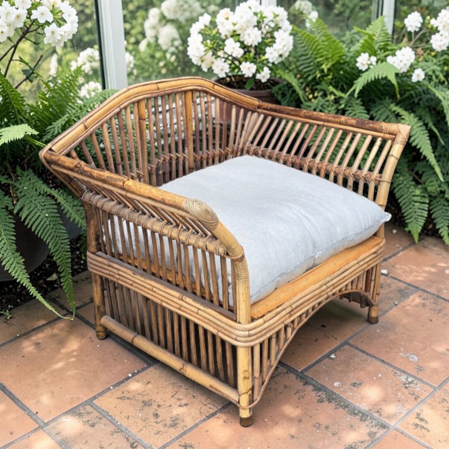 Cane Outdoor Arm Chair with Cushion
