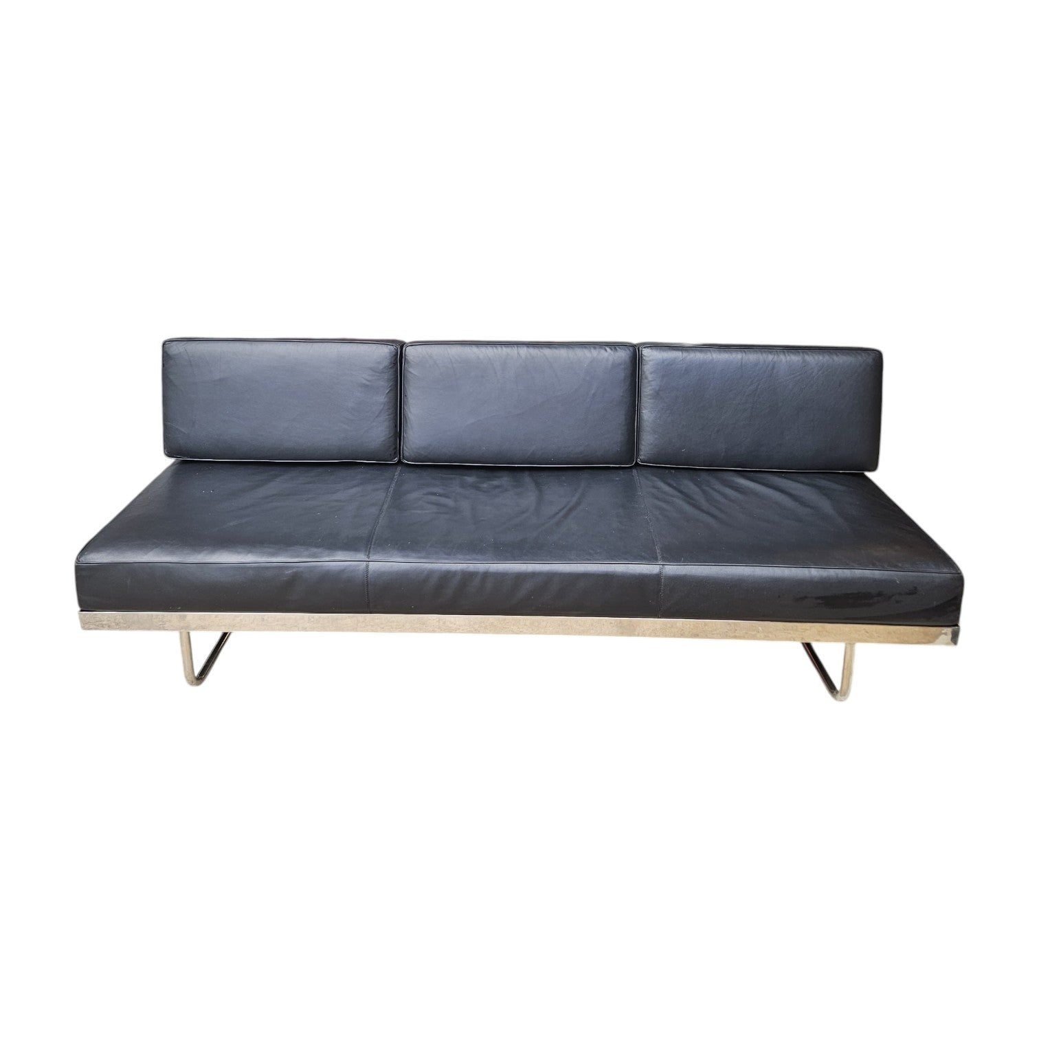 Cassina Le Corbusier Lc5 Black Leather Sofa (Dimensions: 76x204x70)
