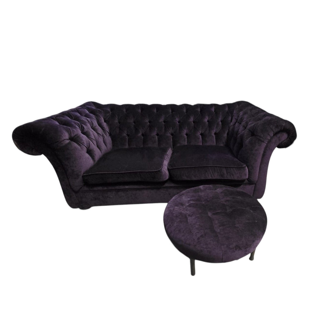 Chesterfield - Style Purple Velvet Sofa With Ottoman