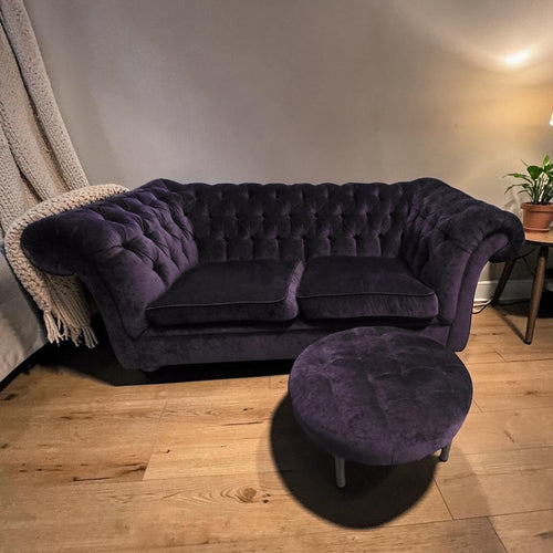 Chesterfield - Style Purple Velvet Sofa With Ottoman
