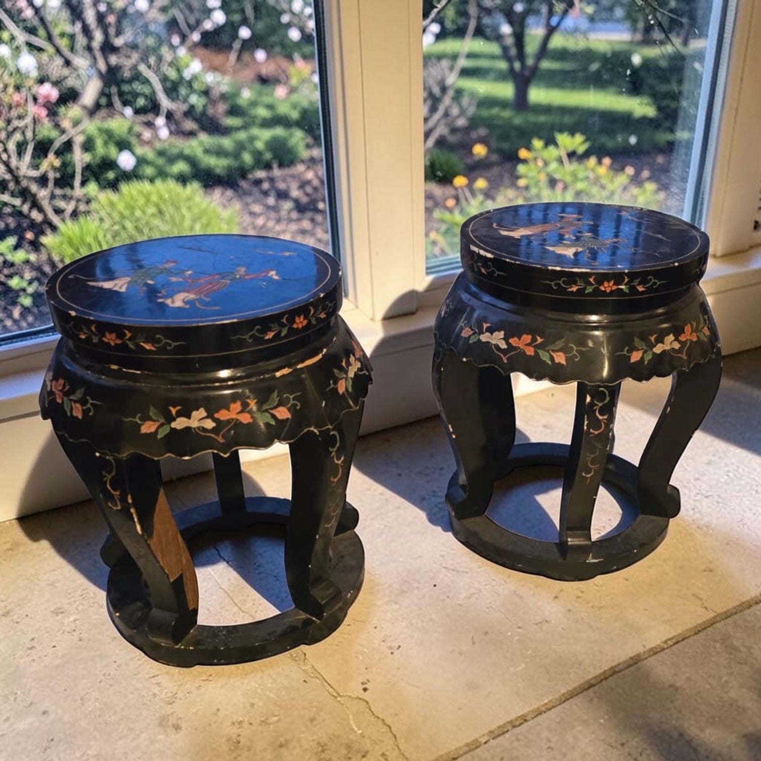 Chinese Black Lacquered Wooden Stools / Side Tables (47x38 Round ) (Prices Each)