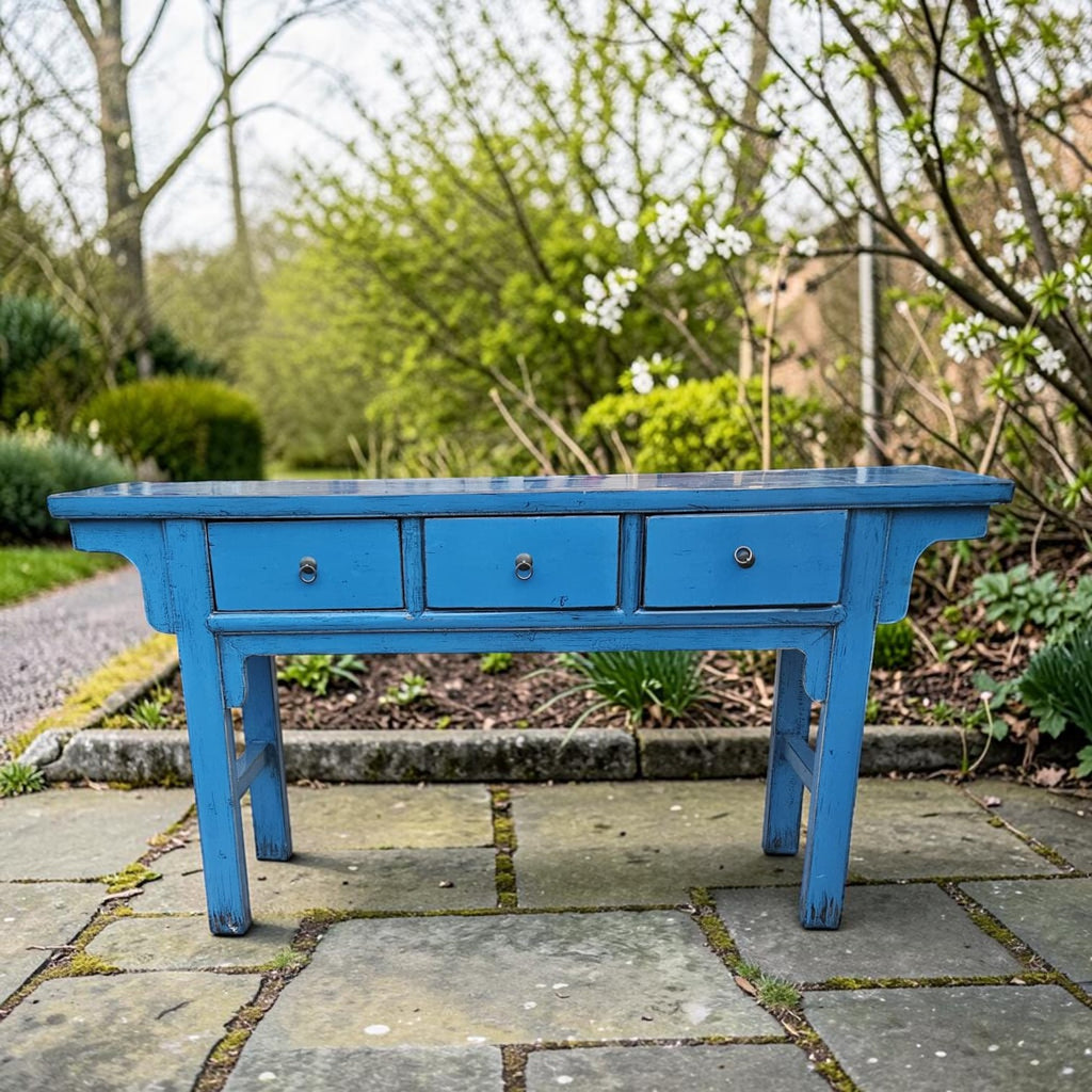 Chinese Elmwood Console Table In Blue