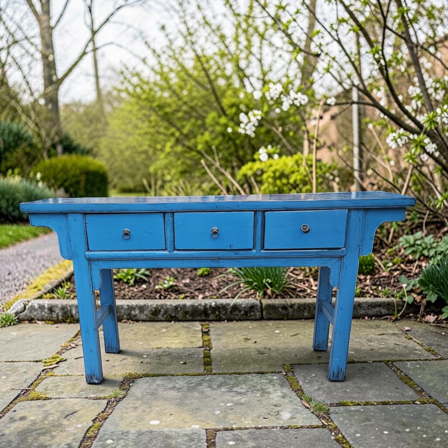 Chinese Elmwood Console Table In Blue
