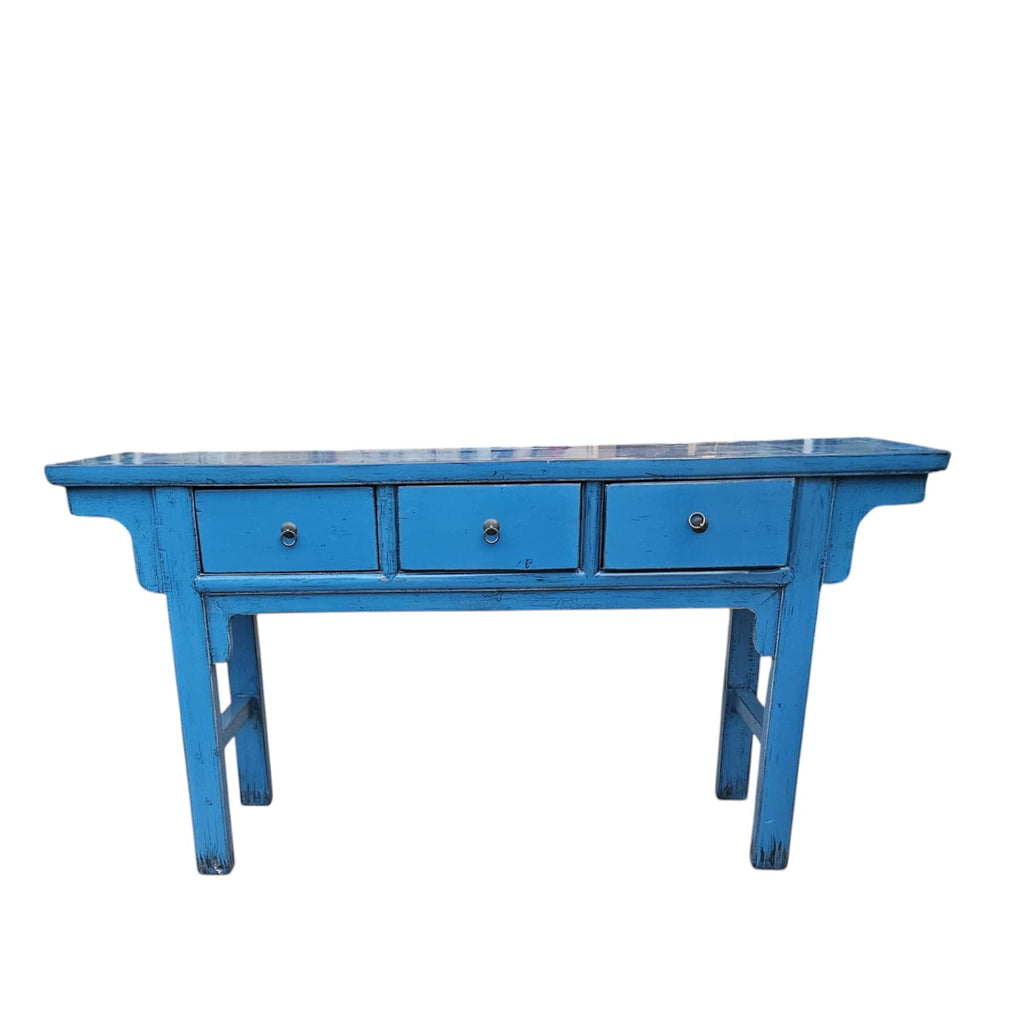 Chinese Elmwood Console Table In Blue