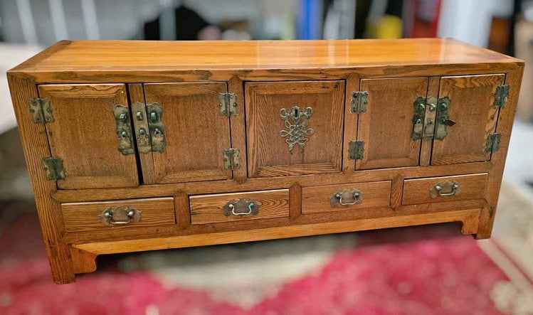 Chinese Elm Wood Low Cabinet – Vintage Console Table