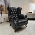 Classic Black Leather Chesterfield Wingback Armchair (Dimensions: 116x94x84)