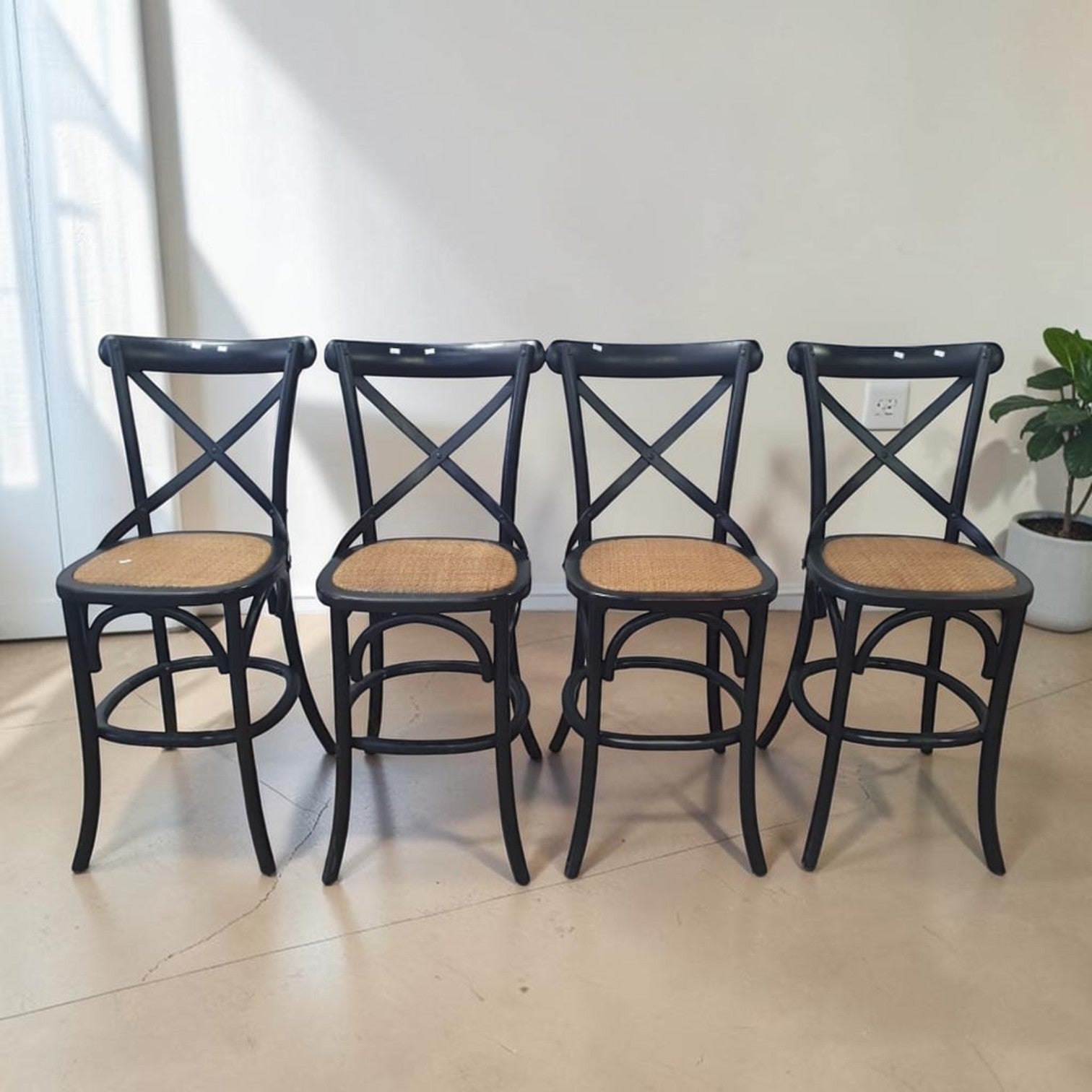 Classic French Country Design Black Cross Back Bar Stools X4 (Priced Each)