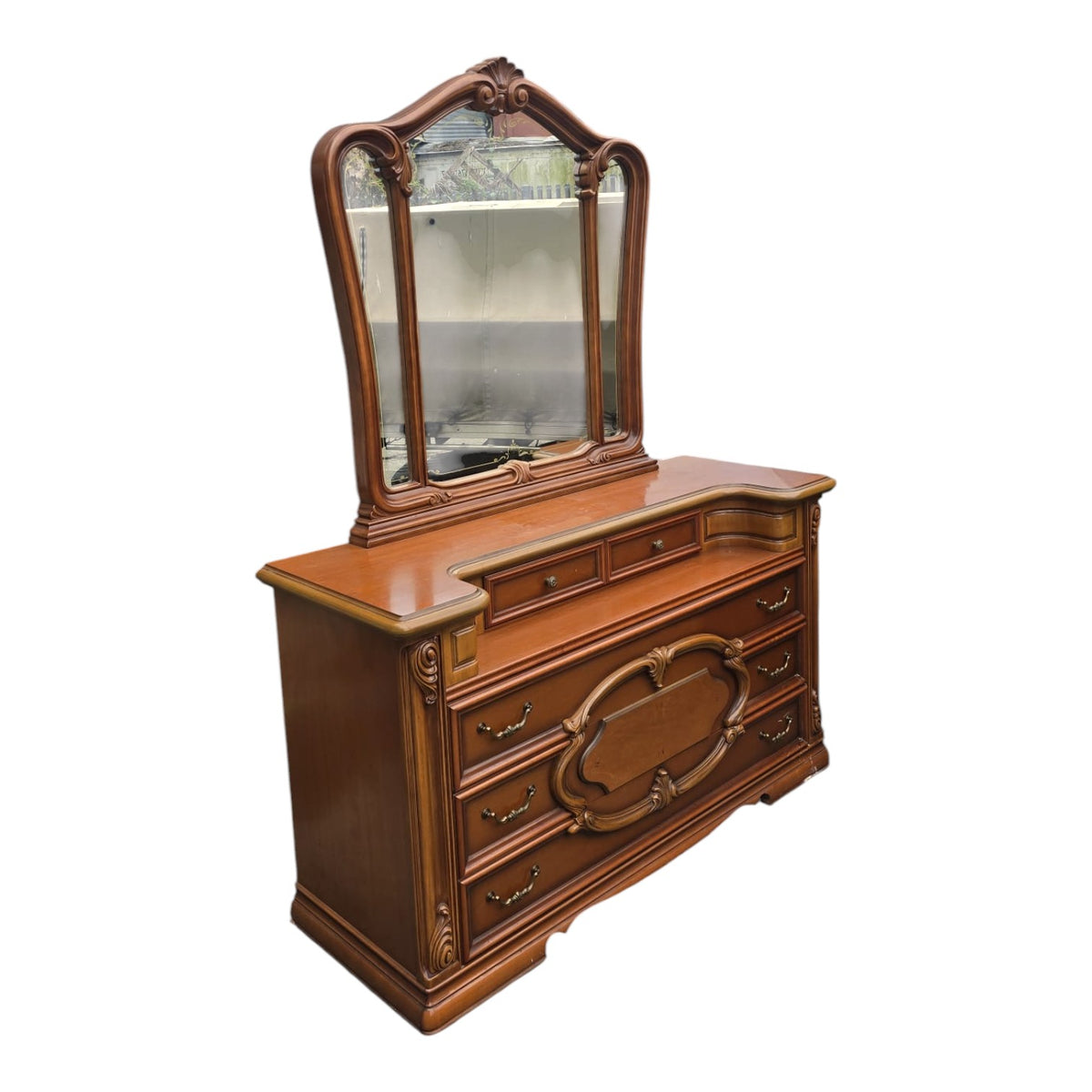 Classic Ornate Wooden Dresser With Mirror - Matching Side Tables Available