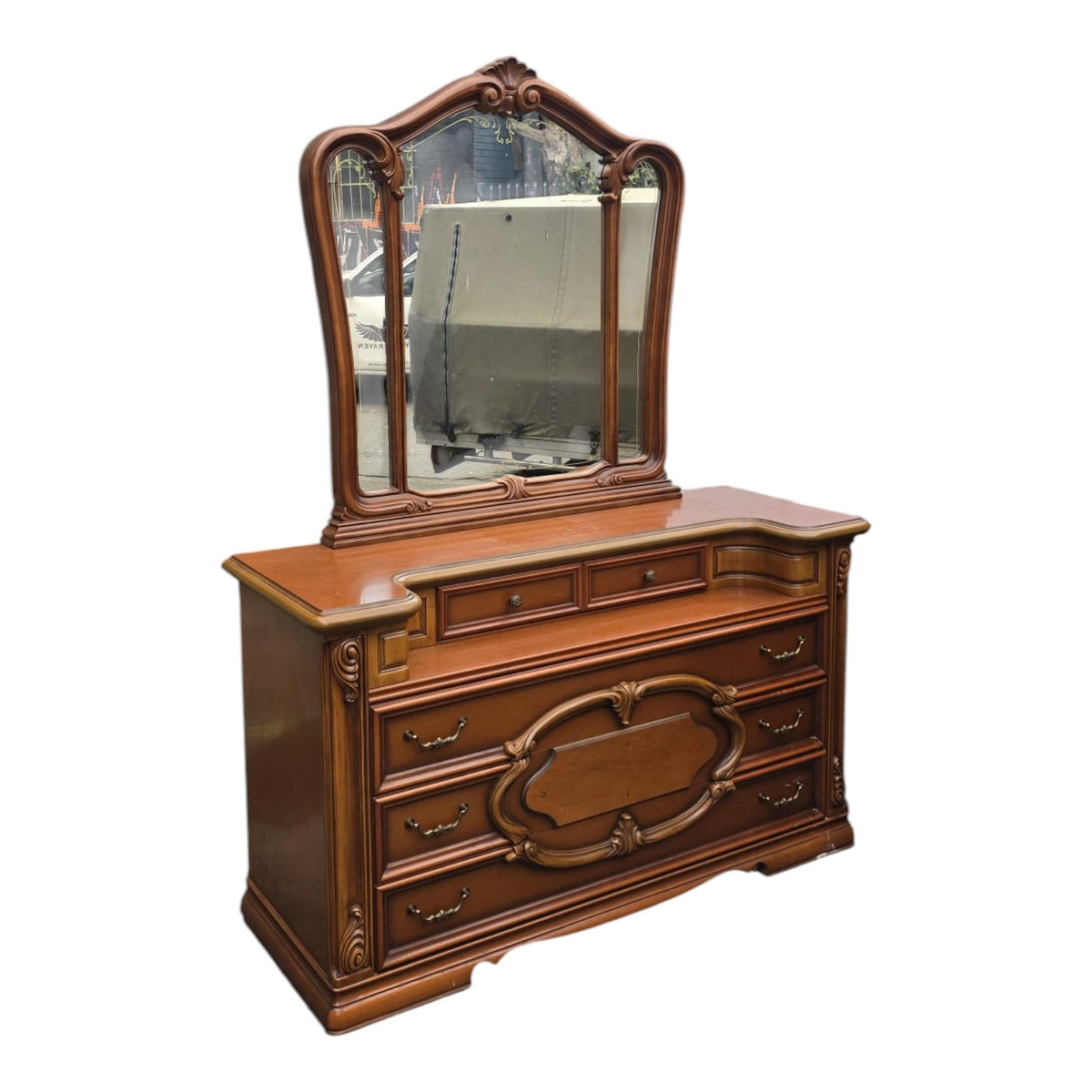 Classic Ornate Wooden Dresser With Mirror - Matching Side Tables Available