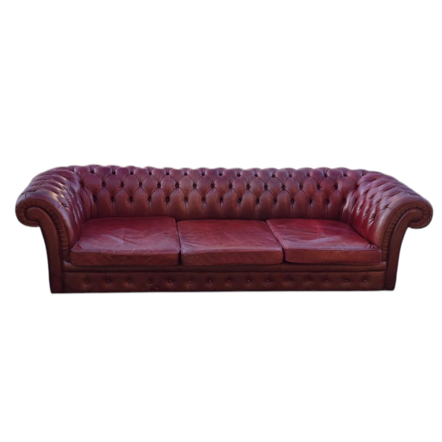 Classic Oxblood Red Leather Chesterfield Lounge Suite (Dimensions: 68x274x105)