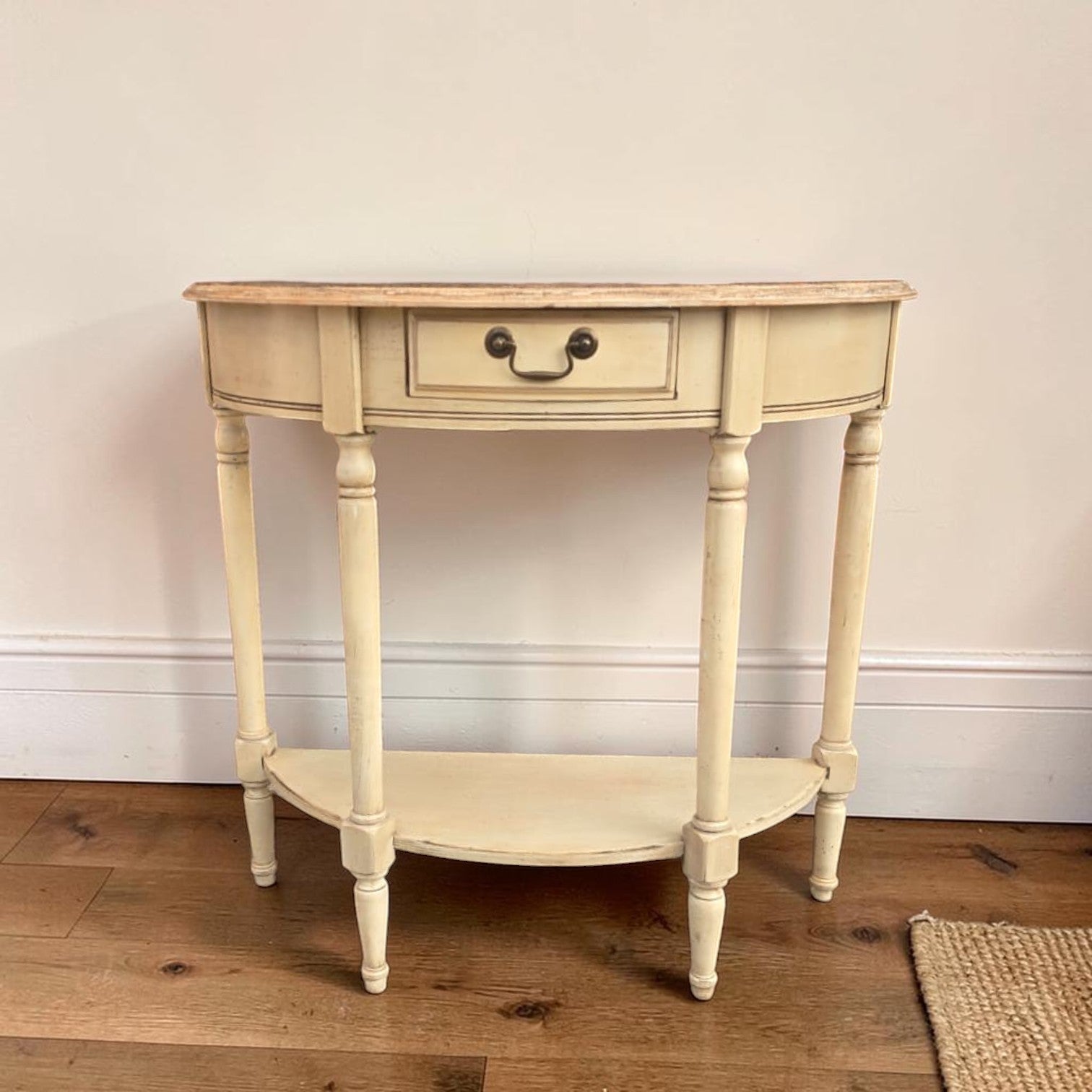 Cream Painted Demi Lune (Half-moon) Hall Table (Dimensions: 77x83x35)