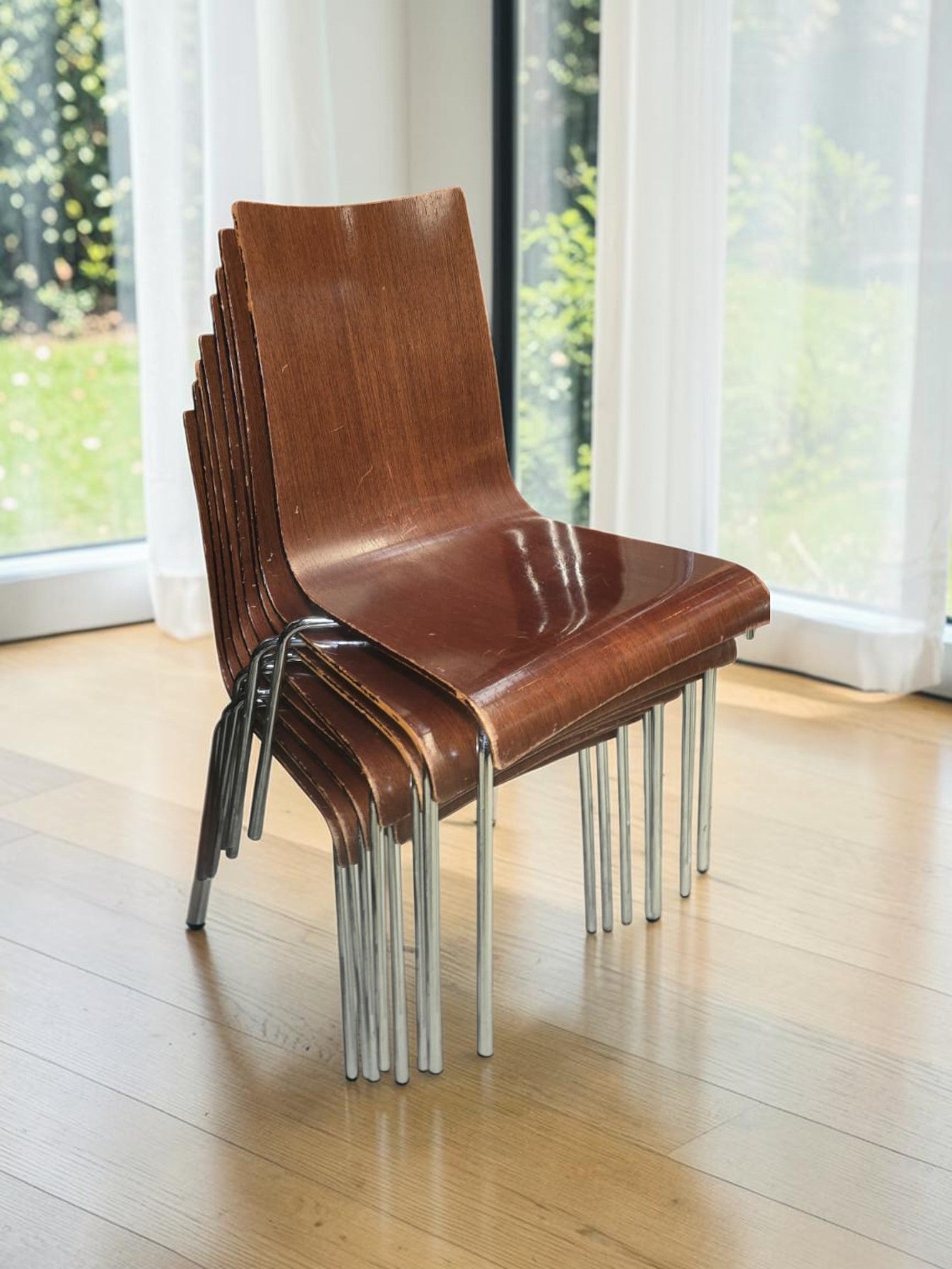 Dark Brown German Plywood Stackable Chairs X21 (Priced Each)