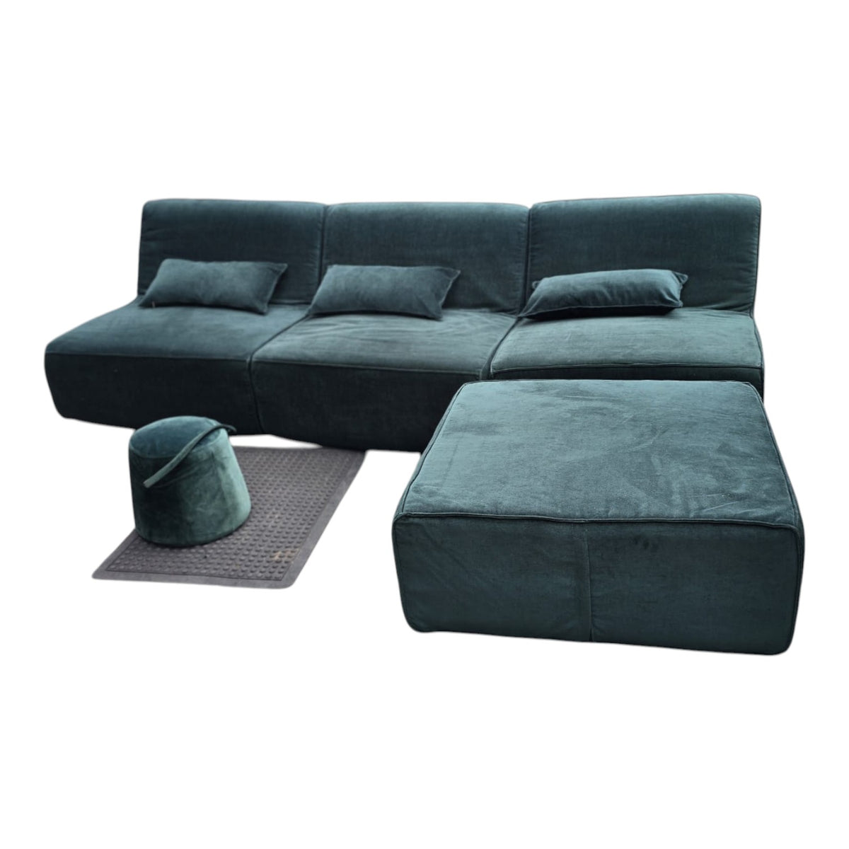 Dark Green Velvet Modular Sofa Feature With Ottoman (Dimensions: 75x95x265)