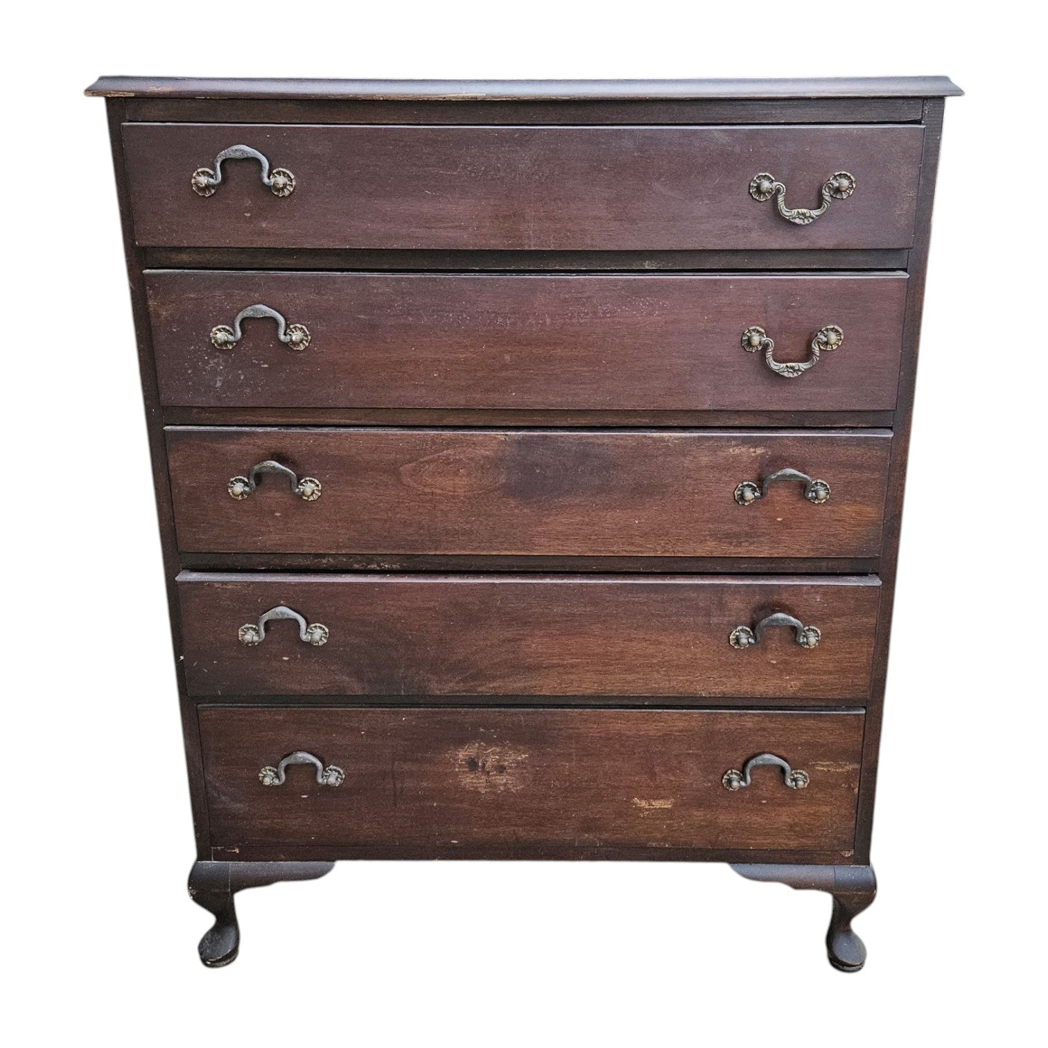 Dark Stain Mahogany Five Drawers Chest Of Drawers (Dimensions: 105x84x50)