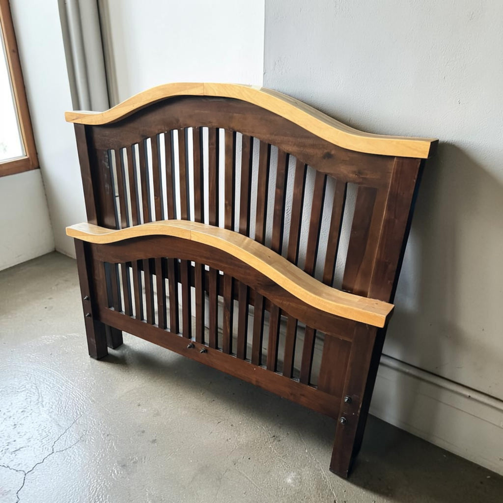Dark Wood Slatted Queen Size Bed