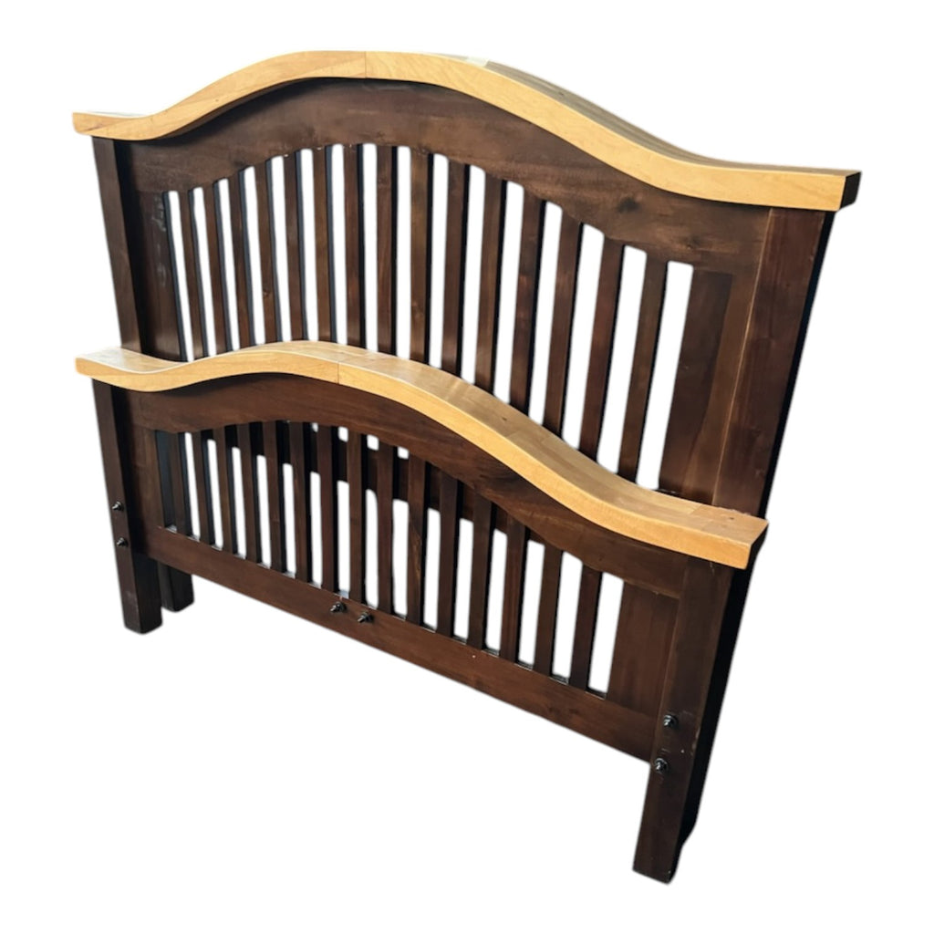 Dark Wood Slatted Queen Size Bed