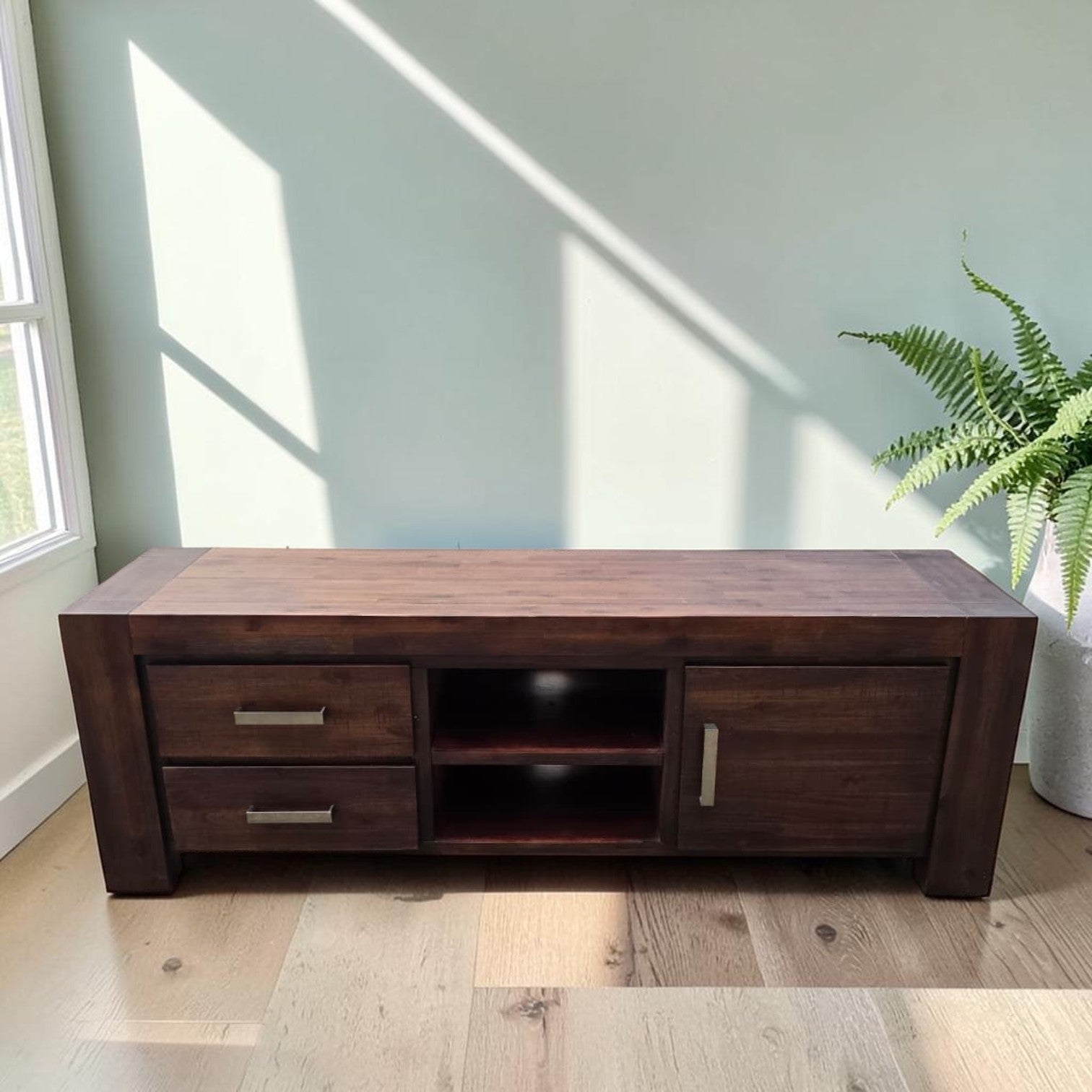 Dark Wood TV Unit - Entertainment Unit (Dimensions: 60x180x48)