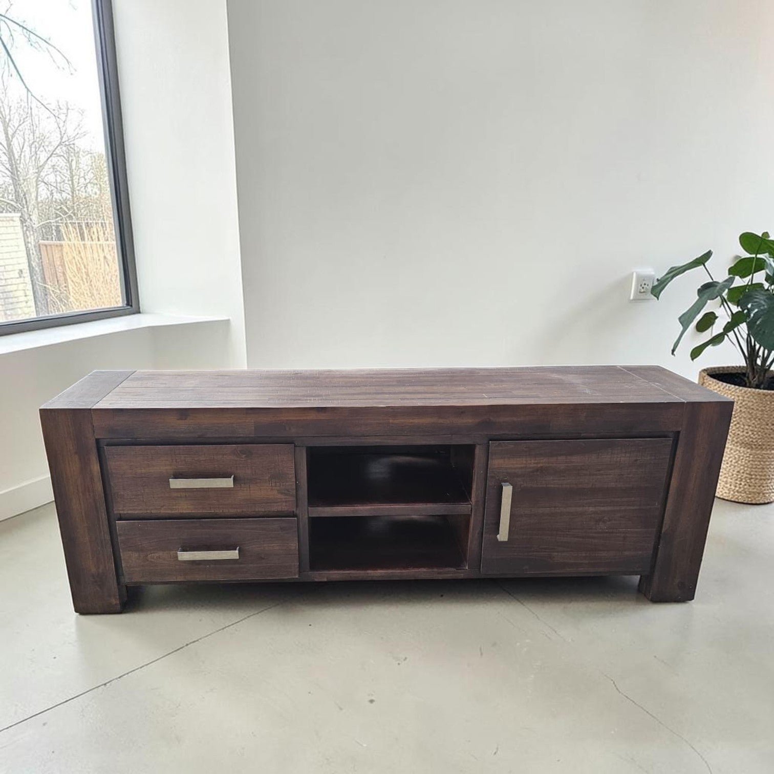 Dark Wood TV Unit - Entertainment Unit (Dimensions: 60x180x48)