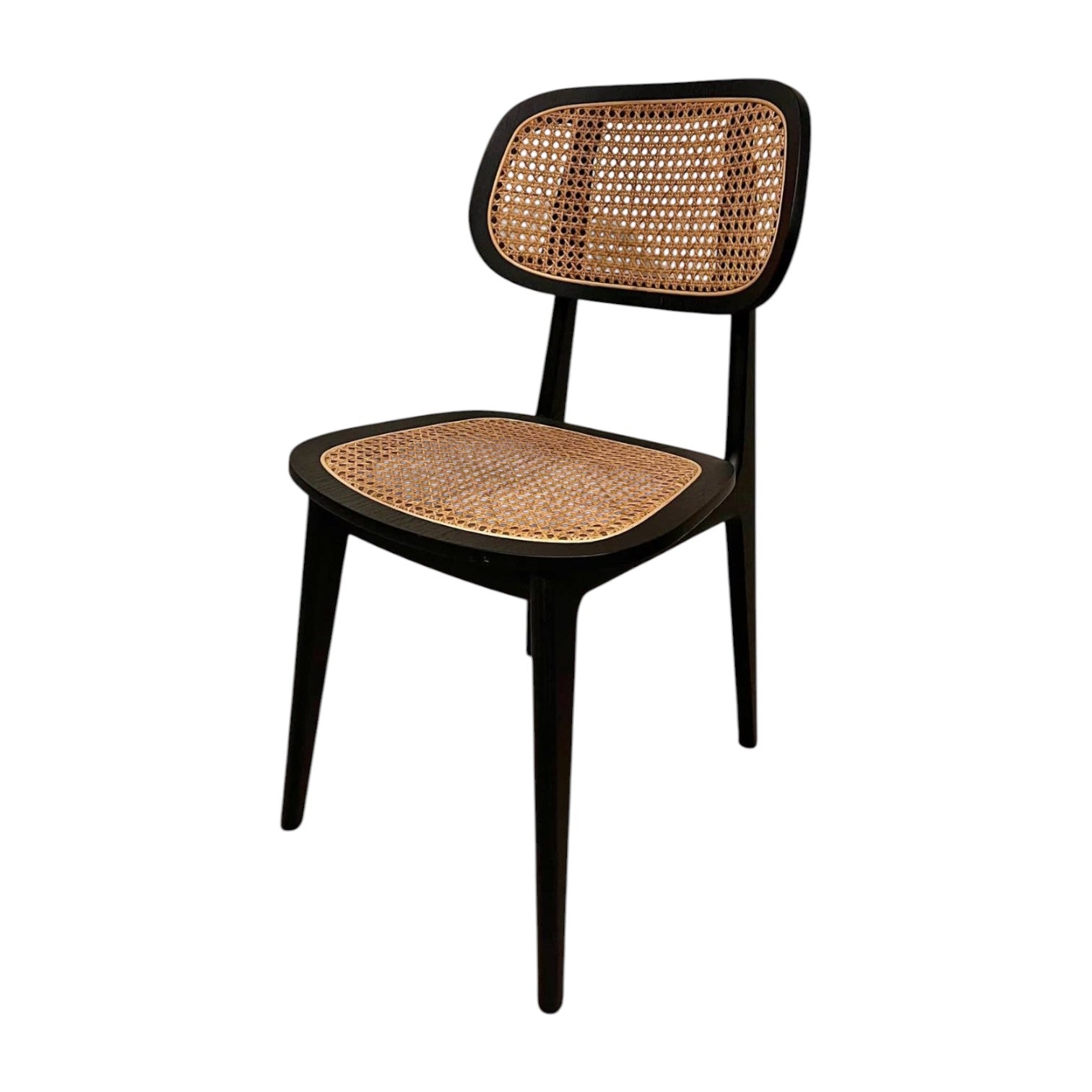 Dining Chairs In Black With Natural Rattan Seats And Backs (Priced Each)