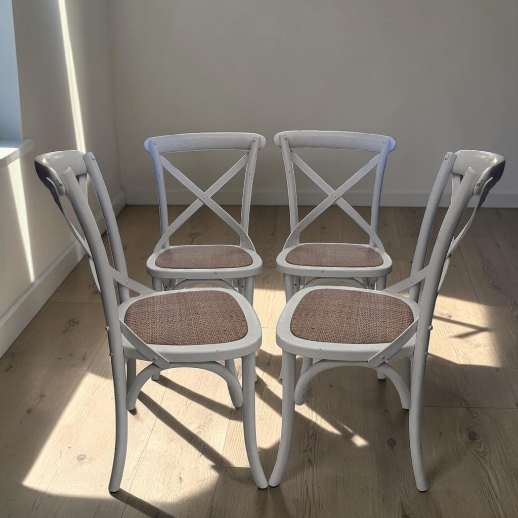 French Provincial Style White Cross Back Dining Chair X4 (Prices Each)