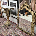 Gilded wood hall table with a marble top and a mirror 84x80x28.5