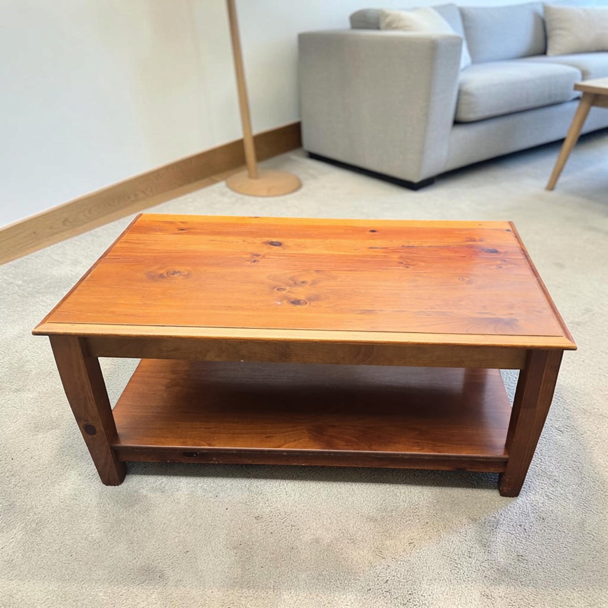 Glossy Honey Finish Rectangular Wooden Coffee Table