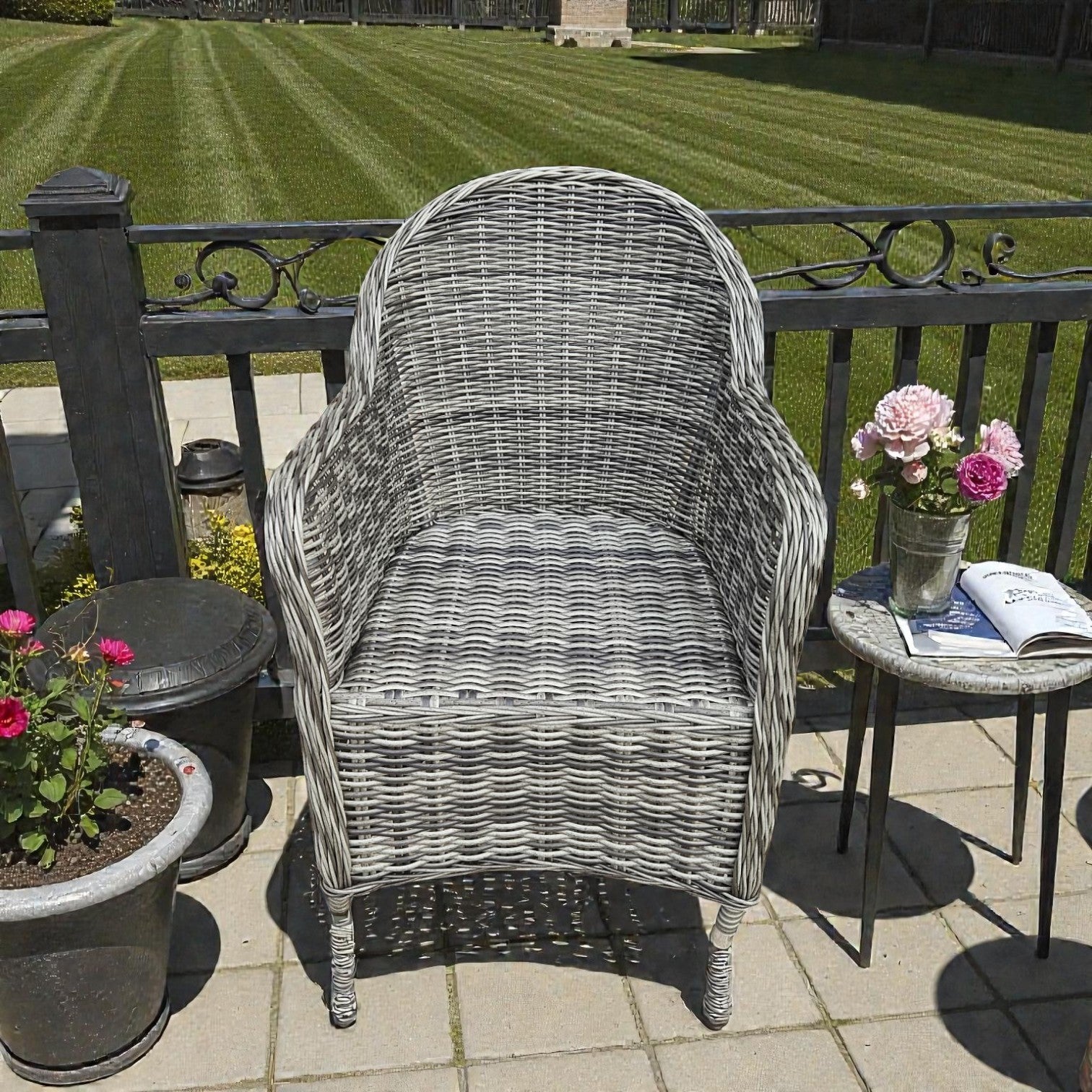 Gray And Black Wicker Armchair (Dimensions: 85x57x70) (Priced Each)