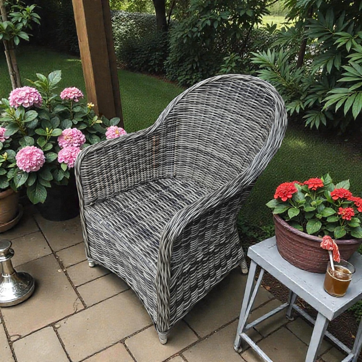 Gray And Black Wicker Armchair (Dimensions: 85x57x70) (Priced Each)