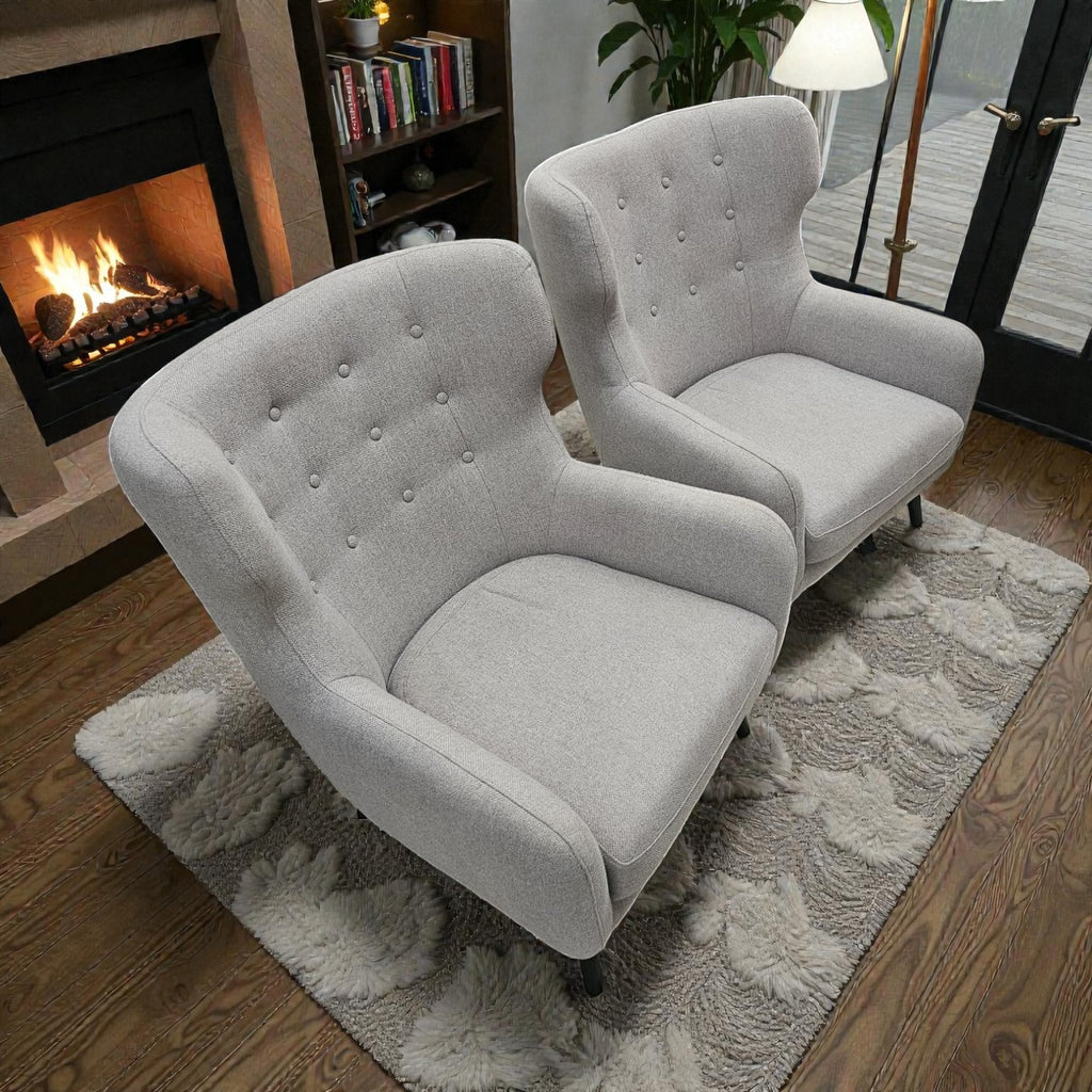 Grey Fabric Wingback Armchairs - 175 Each