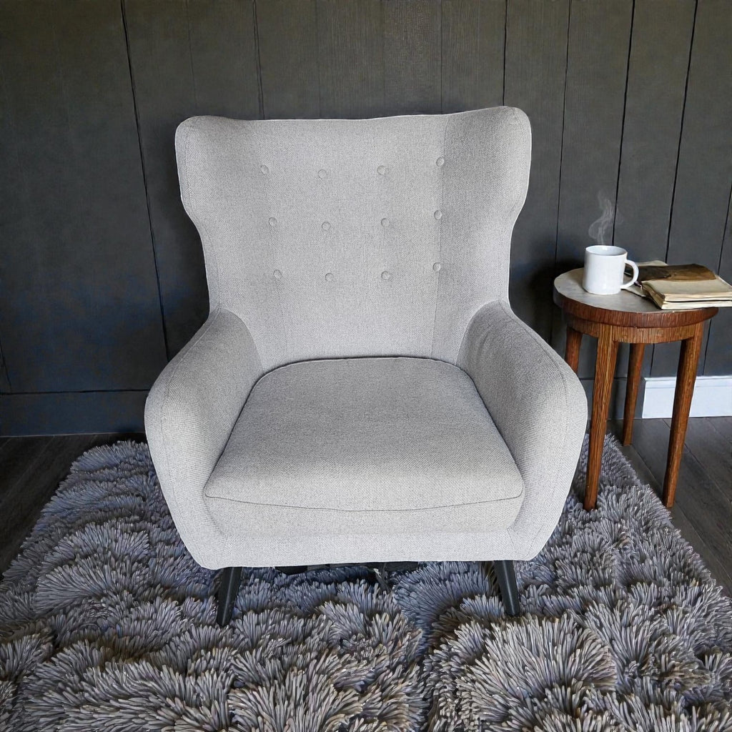 Grey Fabric Wingback Armchairs - 175 Each