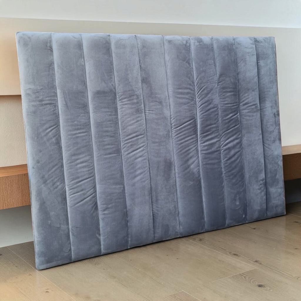 Grey Velvet Channel-Tufted Upholstered Headboard (Dimensions: 123 H X W158)