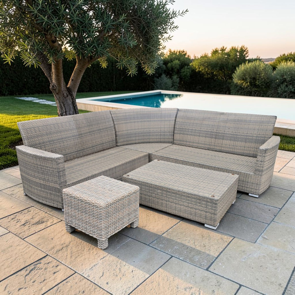 Grey Wicker Rattan Outdoor Sectional Sofa Set