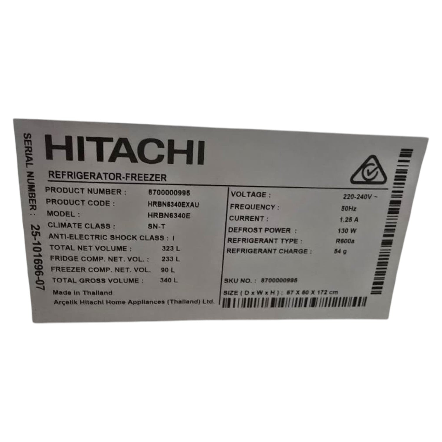 Hitachi 323L Bottom Mount Refrigerator (Model: HRBN6340EXAU)