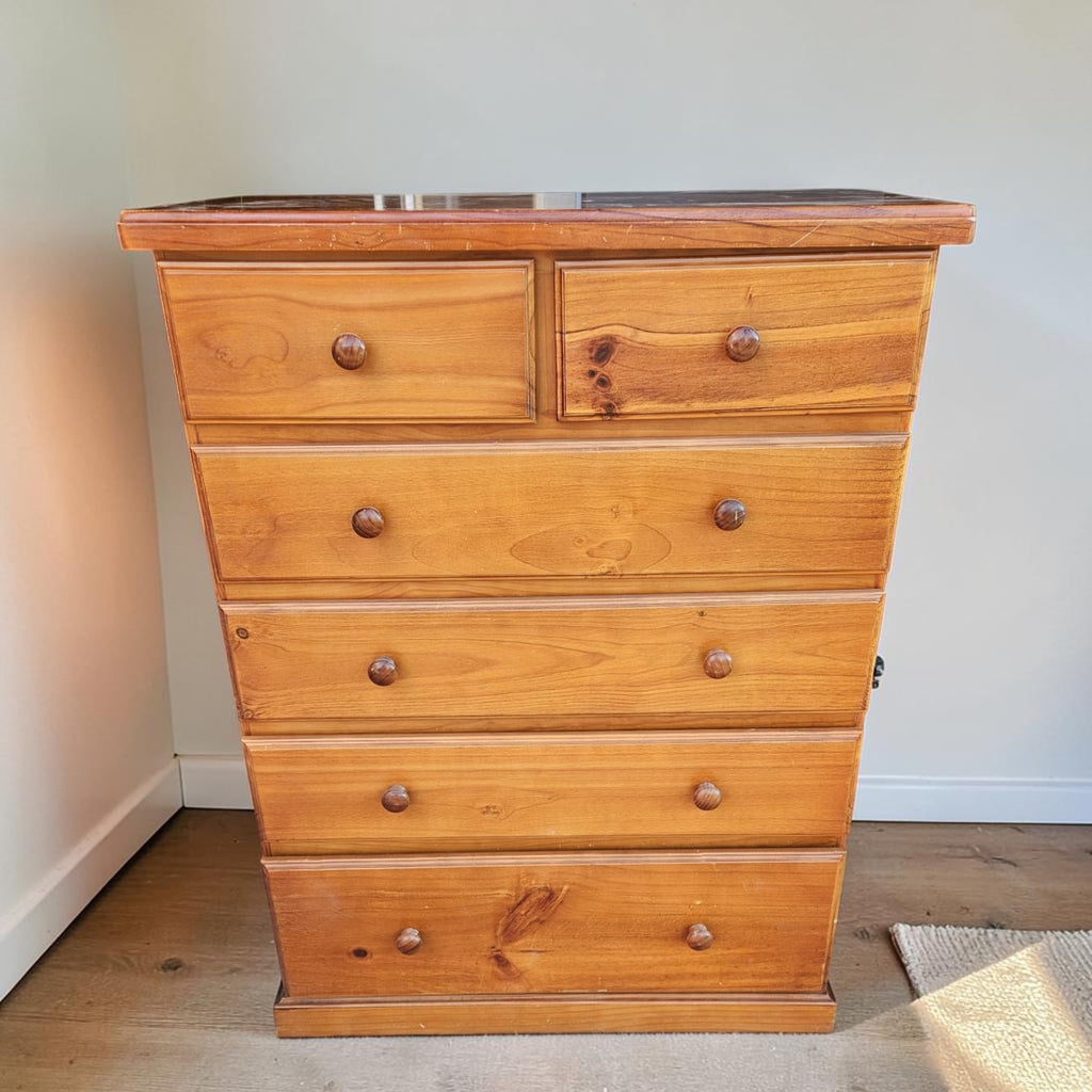 Honey-Tone SOLID Pine Tallboy (Dimensions:120x90x50)
