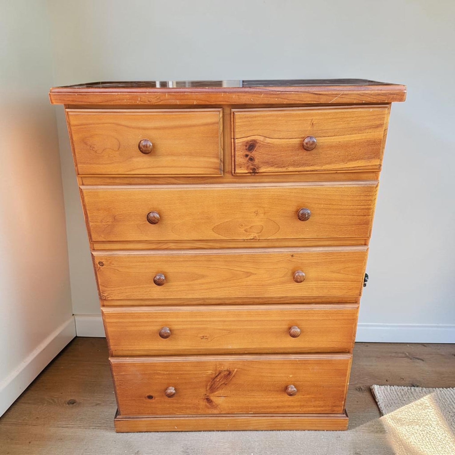 Honey-Tone SOLID Pine Tallboy (Dimensions:120x90x50)