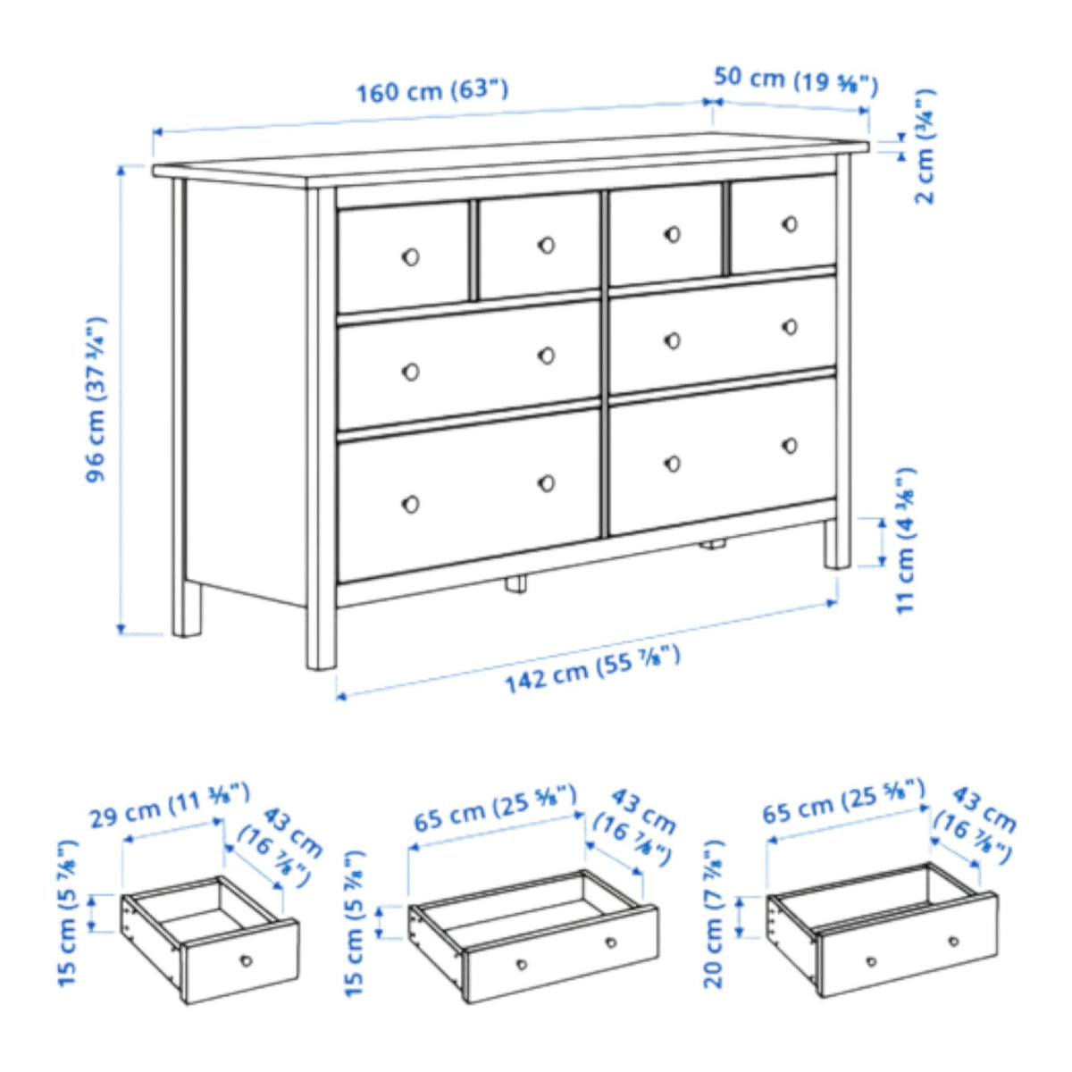 IKEA Hemnes 8-Drawer Dresser In Dark Black