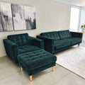 IKEA LANDSKRONA Set In Dark Green Velvet With Tufted Seating And Light Wood Legs
